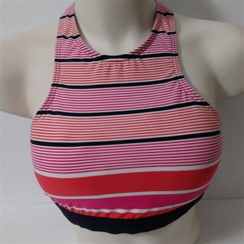 michael michael kors abby stripe high neck bikini top 